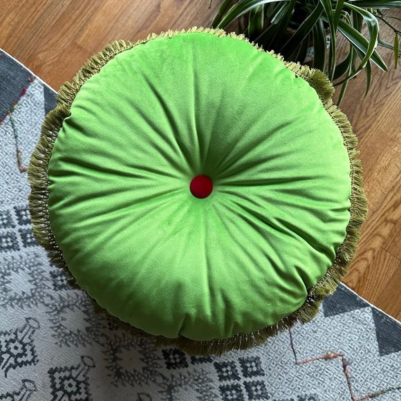 New Velvet Throw Pillow Tufted Fringe Handmade Filled with Organic Filling